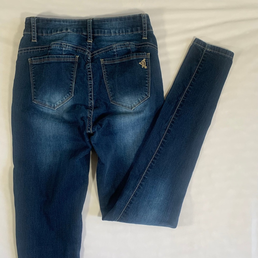 Womens Skinny Distressed Dark Wash Denim Blue Size 3/26 HIGH RISE STRETCHY‎